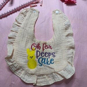Personalized muslin cotton Oh For Peeps Sake Ruffled Baby Bib Easter